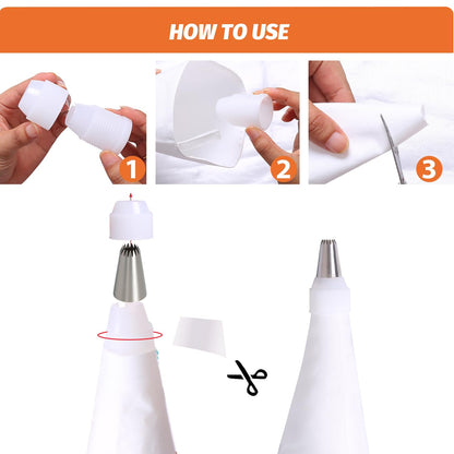 Piping Bags and Tips Set, Frosting Piping Kit for Baking with Pastry Bags and Tips, Standard Converters, Silicone Rings, Reusable cotton Piping Bags Easy to Clean for Cookie Icing, Cupcake