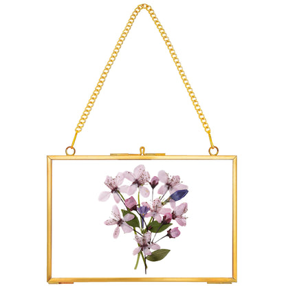 REDHUGO Hanging Pressed Flower Frame Handmade, Double Glass Picture Frame Floater frame Floating Frame for Pressed Flowers Home Wall Artwork, Rectangle Horizontal 4×6 inches, Gold (FRAME ONLY)