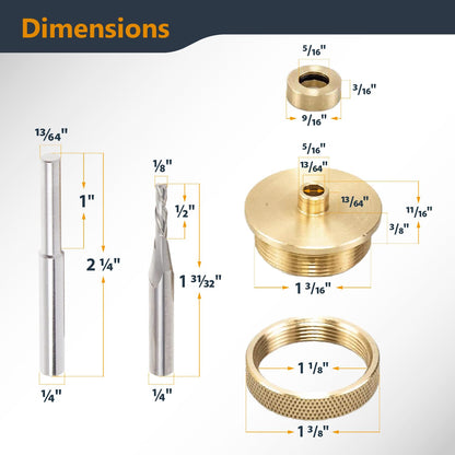 POWERTEC Router Brass Inlay Kit with Bushing Guide Set + Centering Pin, Collar & 1/8" Diameter x 1/4" Shank Solid Carbide Bit, Compatible w/ 1/4" Router Templates for Woodworking (71333)