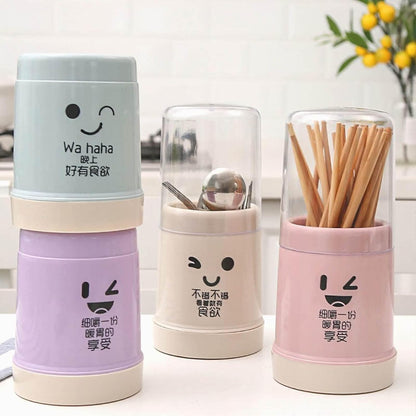 Cute Chopsticks Holder - Storage Cutlery Holder with Cover, Reusable Plastic Utensil Holder with Removable Base for