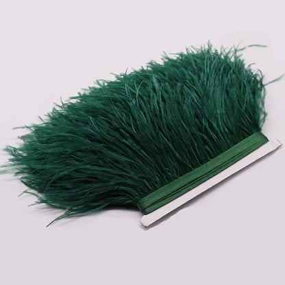 FQTANJU 2 Yards Soft & Natural Ostrich Feathers Fringe Trims Ribbon Used for Dress, Sewing, Craft Clothing, Lighting Decoration, Clothing DIY, etc. (Dark Green)
