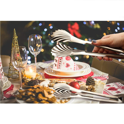 Enwinner Buffet Cooking Serving Tongs, 12 inch Kirsite Catering Chef Food Salad BBQ Serving Utensils, Set of 2(stainless steel) (Stainless Steel)