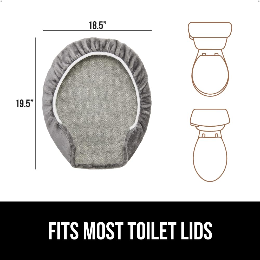 GORILLA GRIP Thick Memory Foam Bathroom Toilet Lid Seat Cover, Soft Velvet Topside, Machine Wash, Plush Cushioned Covers Fits Most Size Lids, Decorative Bath Room Accessories, 19.5x18.5, Grey