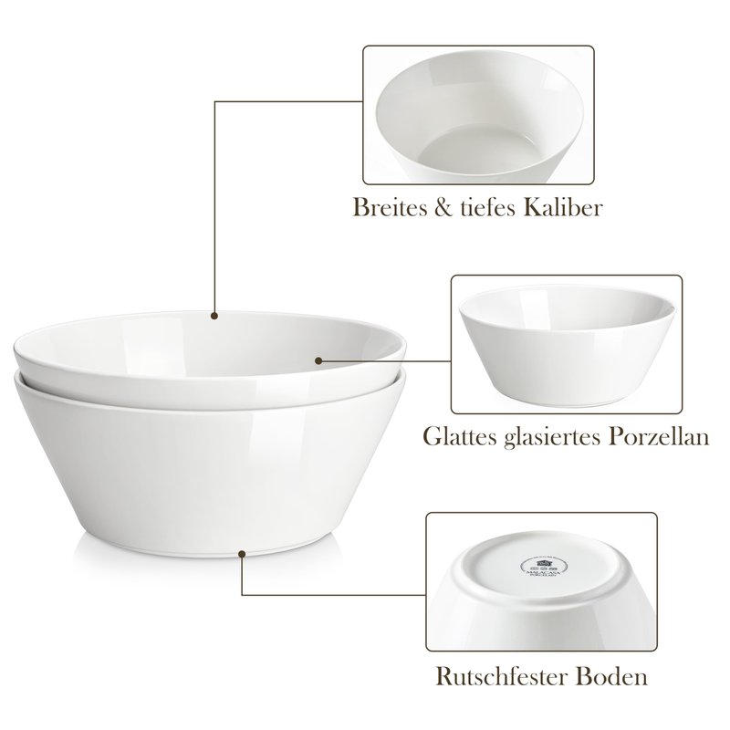 MALACASA Serving Bowls, 105 OZ Large Salad Bowls Set of 2, Porcelain White Bowls for Kitchen, Deep Bowls for Salad, Soup, Pho and Fruit, Ceramic Serving Bowls for Party, Microwave Safe, Series Regular