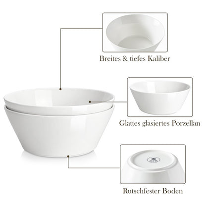 MALACASA Serving Bowls, 105 OZ Large Salad Bowls Set of 2, Porcelain White Bowls for Kitchen, Deep Bowls for Salad, Soup, Pho and Fruit, Ceramic Serving Bowls for Party, Microwave Safe, Series Regular