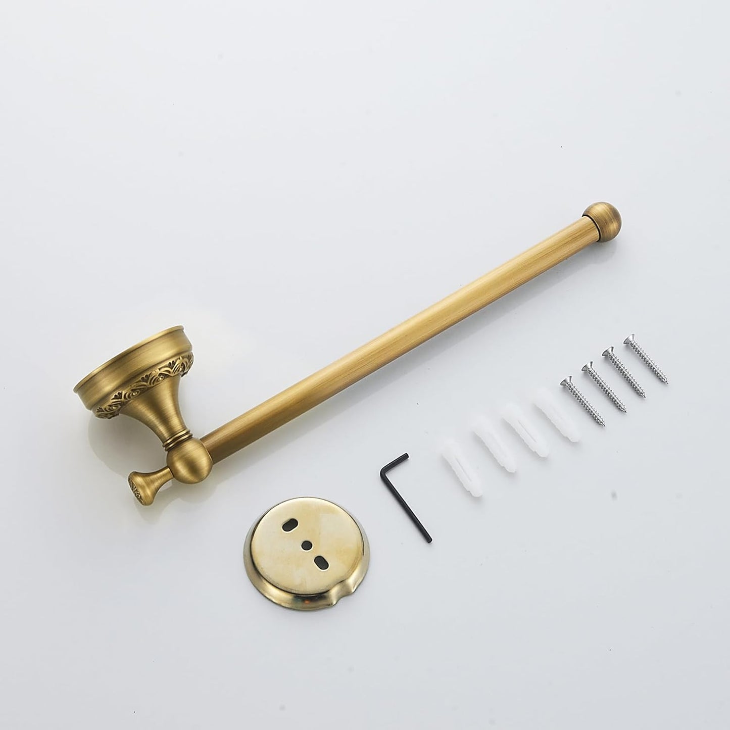 Antique Bronze Brass Hand Towel Bar, Rustproof Wall Mounted Towel Rack Hanger with Pattern Carving Design