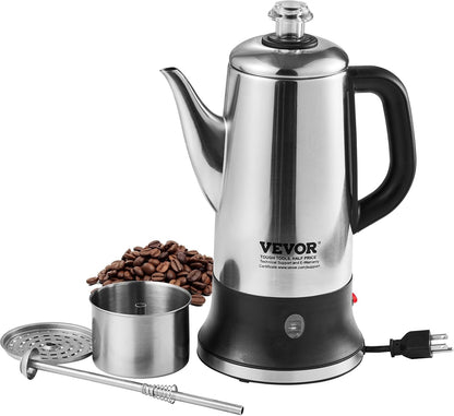 12-Cup 304 VEVOR Electric Percolator Coffee Pot, Stainless Steel Body Coffee Percolator with Keep Warm Function