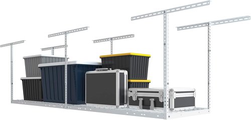 FLEXIMOUNTS Overhead Garage Storage Rack - Adjustable Heavy-Duty Metal System | 400lbs Capacity, White