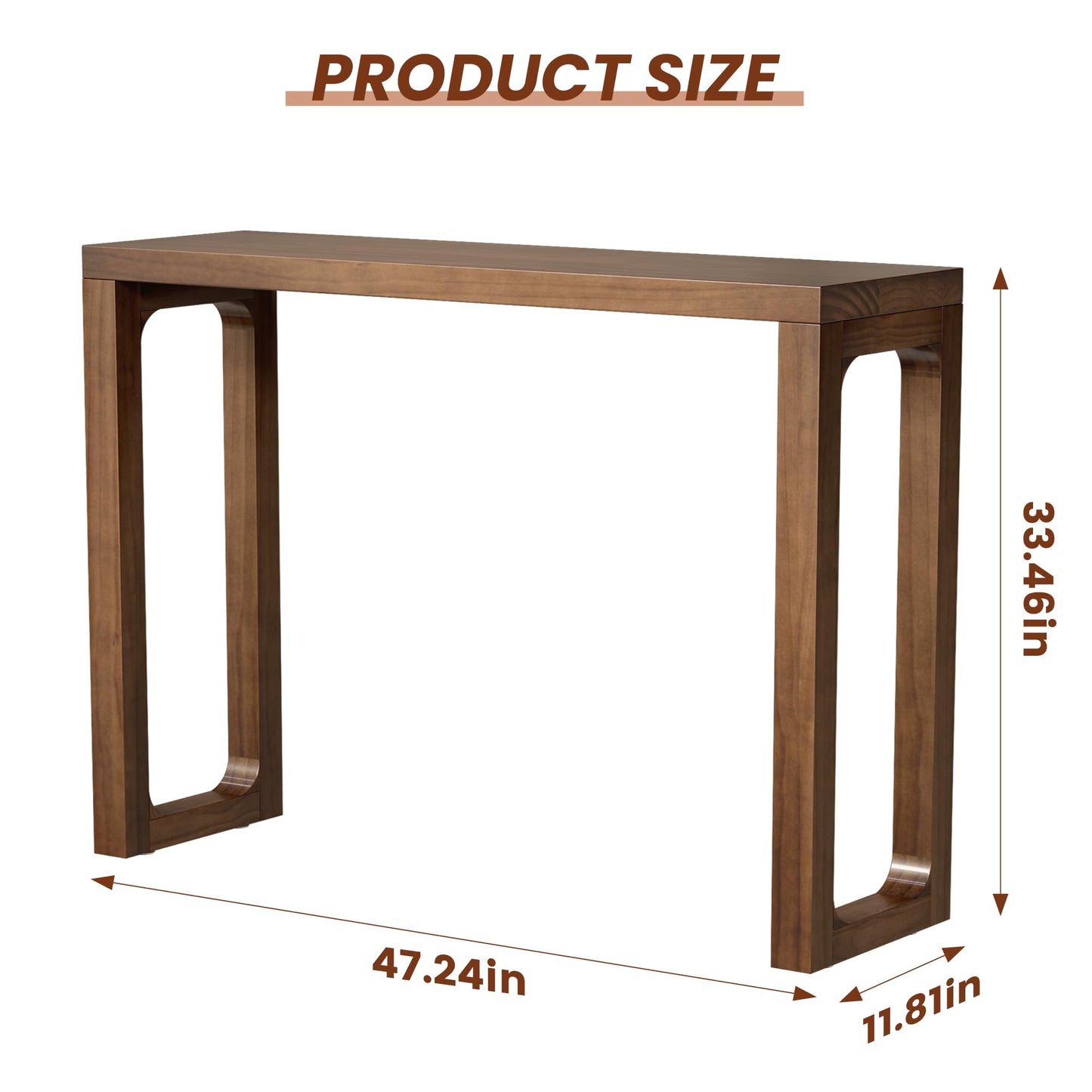 ENPKLUTE Solid Wood Console Table - Narrow Entryway Table, 47.2 Inch Sofa Tables Behind Couch, Farmhouse Console Tables for Entryway, Hallway, Living Room, Foyer, Easy Assembly - Walnut