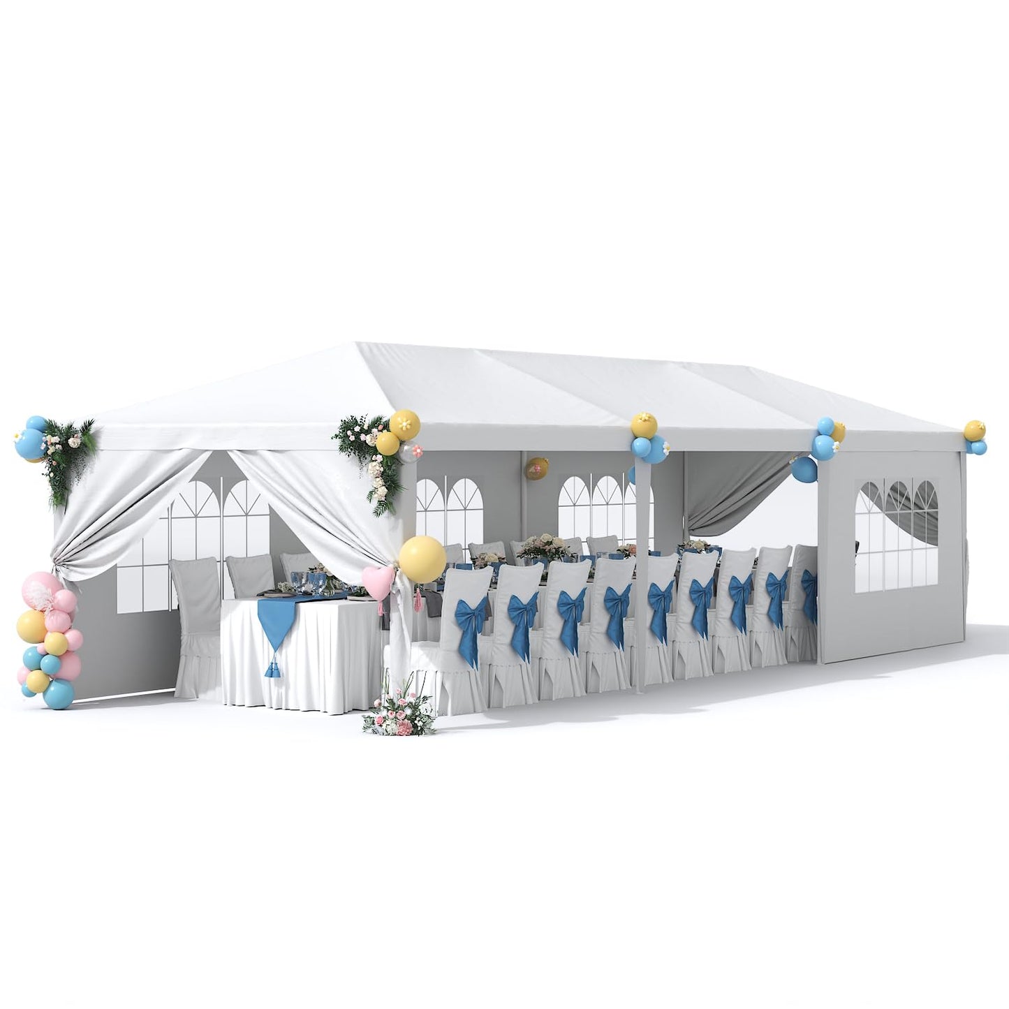 Greesum 10x30 Outdoor Canopy with with 6 Side Removable Walls, Upgrade Patio Camping Heavy Duty Gazebo Shelter for Party Wedding BBQ Events, Waterproof Tent, White