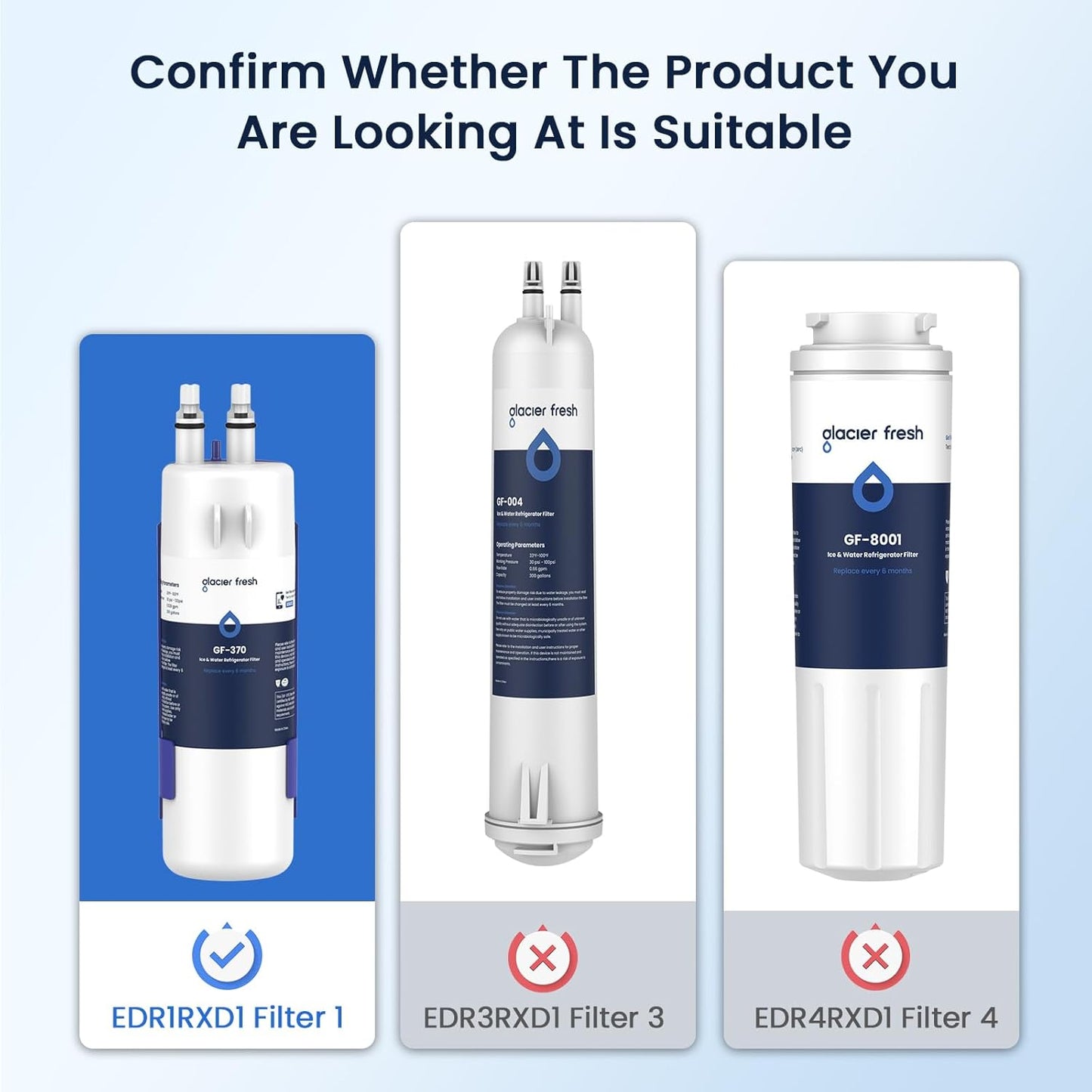 GLACIER FRESH W1029537A Refrigerator Water Filter 1 Pack Compatible with W10295370A, EDR1RXD1, 46-9930