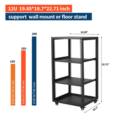 Garvee 20U Network Rack with Casters - Heavy Duty Open Frame Network/Server Rack for IT & AV Gear, Floor Standing or Wall Mounted IT Equipment Cabinet, with 2 PCS 1U Rack Shelves & Mounting