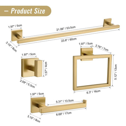 YACVCL Towel Bar Set, 5-Piece Brushed Gold Bathroom Hardware Set, Gold Bathroom Accessories Set, SUS304 Stainless Steel 23.6 Inch Towel Holder Towel Racks Set Wall Mounted
