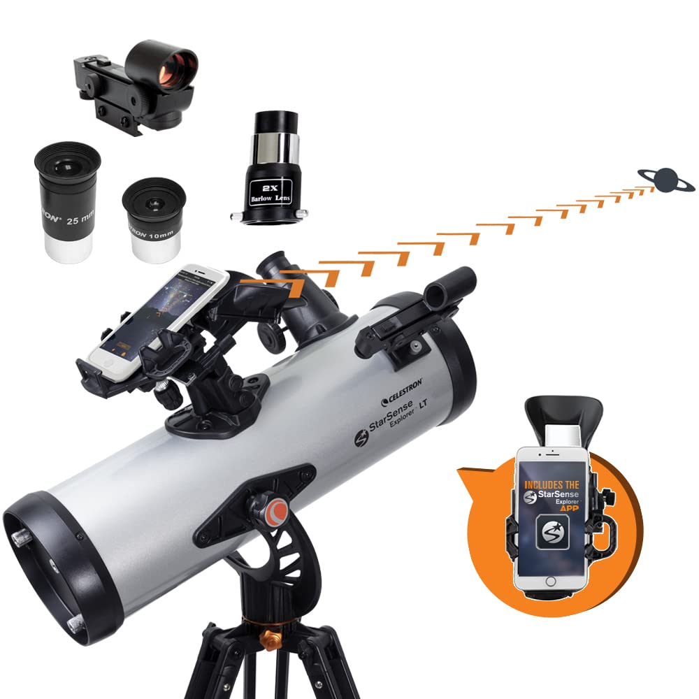 Celestron StarSense Explorer LT 114AZ App-Enabled Telescope – 114mm Newtonian Reflector with Smartphone Dock & StarSense App – iPhone & Android Compatible – Easy-to-Use for Beginners