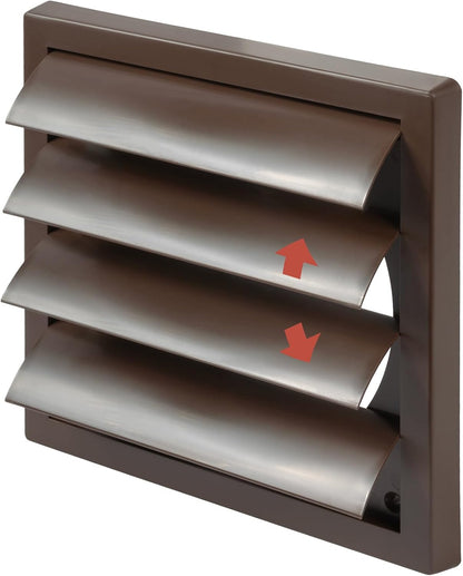 Plastic 6" Brown Dryer Vent Cover with Flange, Exhaust Ventilation Grille with Shutters, Louvered Air Vent for Various