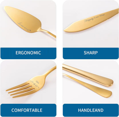 Wedding Cake Knife and Server Set, Mr and Mrs Forks, Cake Cutter Set for Wedding Anniversary and Bridal Shower Gifts