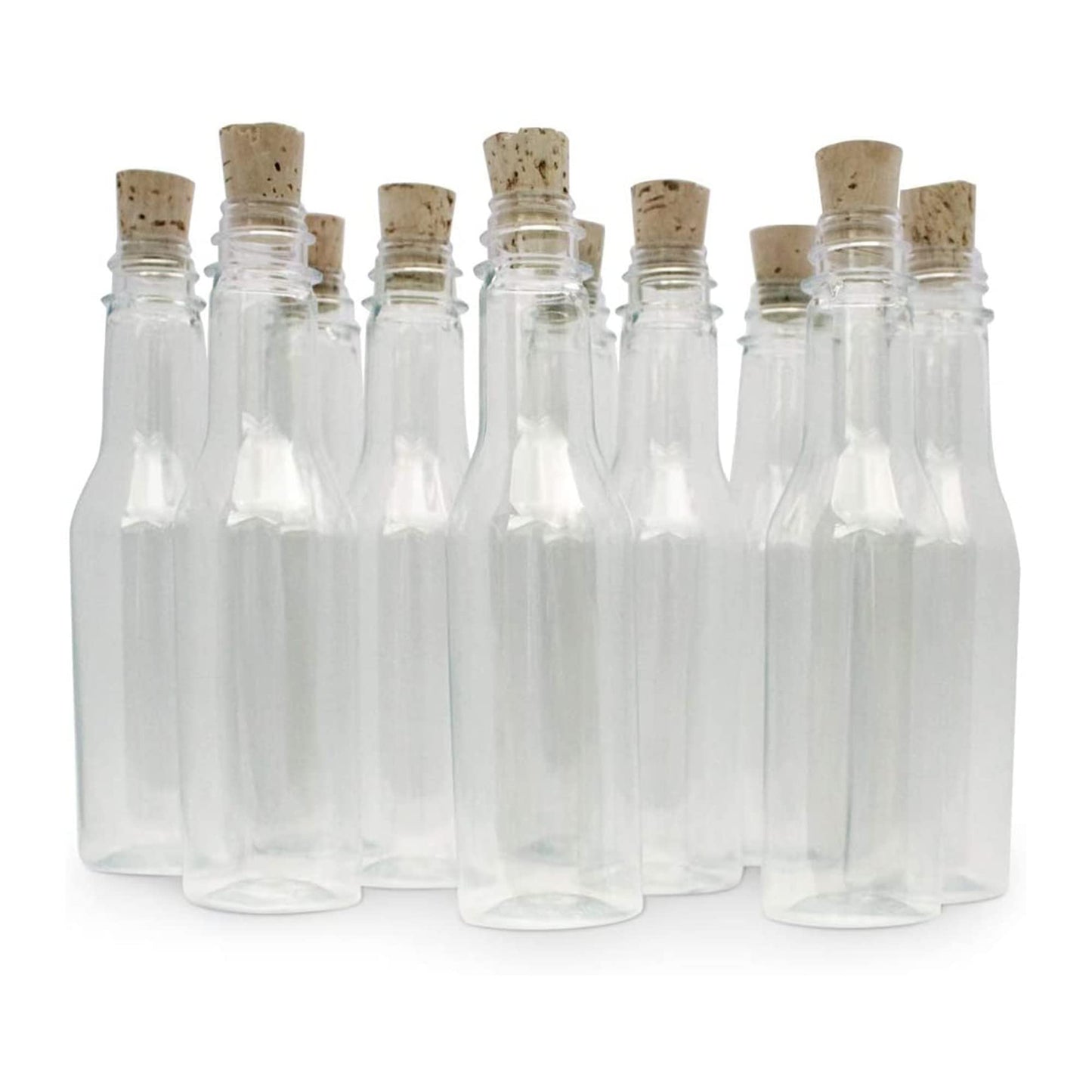 Plastic Bottles & Corks Set (20) - Clear PET Plastic Potion Bottles with Cork - Small Bottles with Cork & Tiny Jars with Cork Bottles for Invitation in a Bottle, Message in Plastic Bottle, DIY Crafts