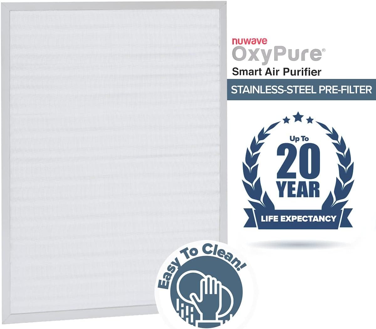 Nuwave OxyPure Stainless Steel Pre-Filter for Large Room, Removes Larger Particles and Allergens