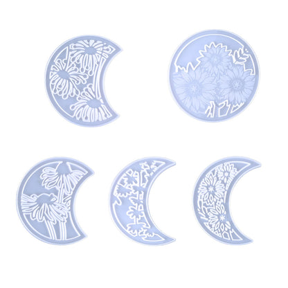 Moon Phase Wall Art Set, 5-Piece Floral Resin Molds, Decorative Silicone Casting Molds for Home Decor, Moon Phase Epoxy Resin Silicone Molds