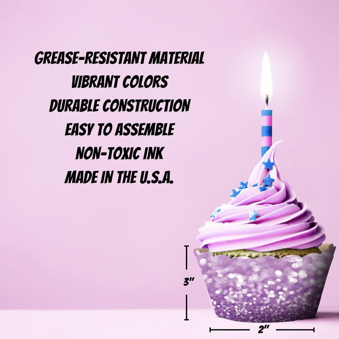 Andaz Press Party Cupcake Wrapper Decorations, Faux Pink and Lavender Purple Glitter, 24-Pack, Magical Unicorn Princess