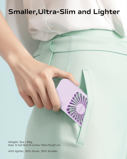 Otlonpe Mini Portable Handheld Fan, Slim Rechargeable Fan with Foldable Stand, 3 Speeds for Travel, Small Pocket Fan