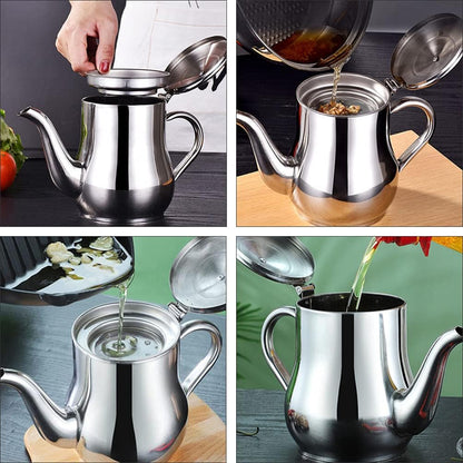 DOITOOL Stainless Steel Oil Strainer Pot, Oil Dispenser with Removable Strainer, Grease Storage Can for Home Kitchen