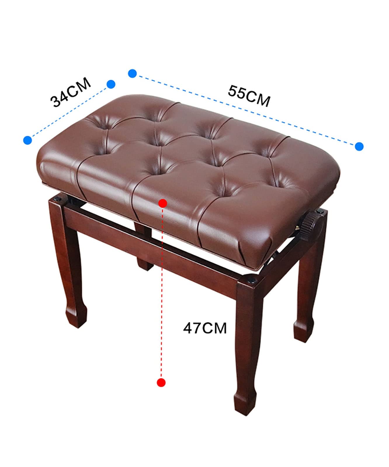 ZOCWJK Piano Stool Dressing Table Stoolpiano Bench Adjustable Height with Thick and Soft Pu Leather Padded (Brown