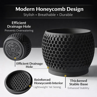 Fabix3D 3D 4.7/6 Inch Plant Pots, Modern Printed Honeycomb Planters for Indoor Plants, Matte Black Decorative Flower