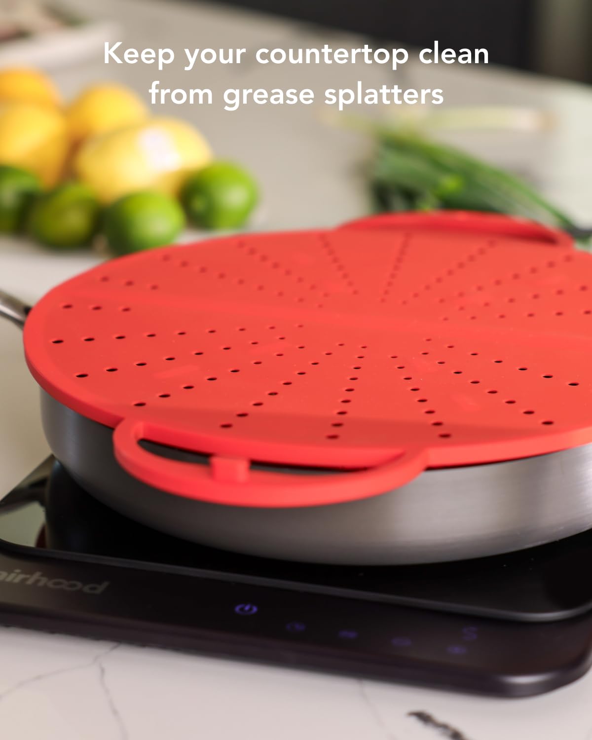 AirHood Silicone Splatter Screen – Foldable Grease Guard for Frying Pans & Induction Cookers – Heat-Resistant, BPA-Free, Dishwasher Safe, 2-in-1 Trivet & Splatter Screen - Black