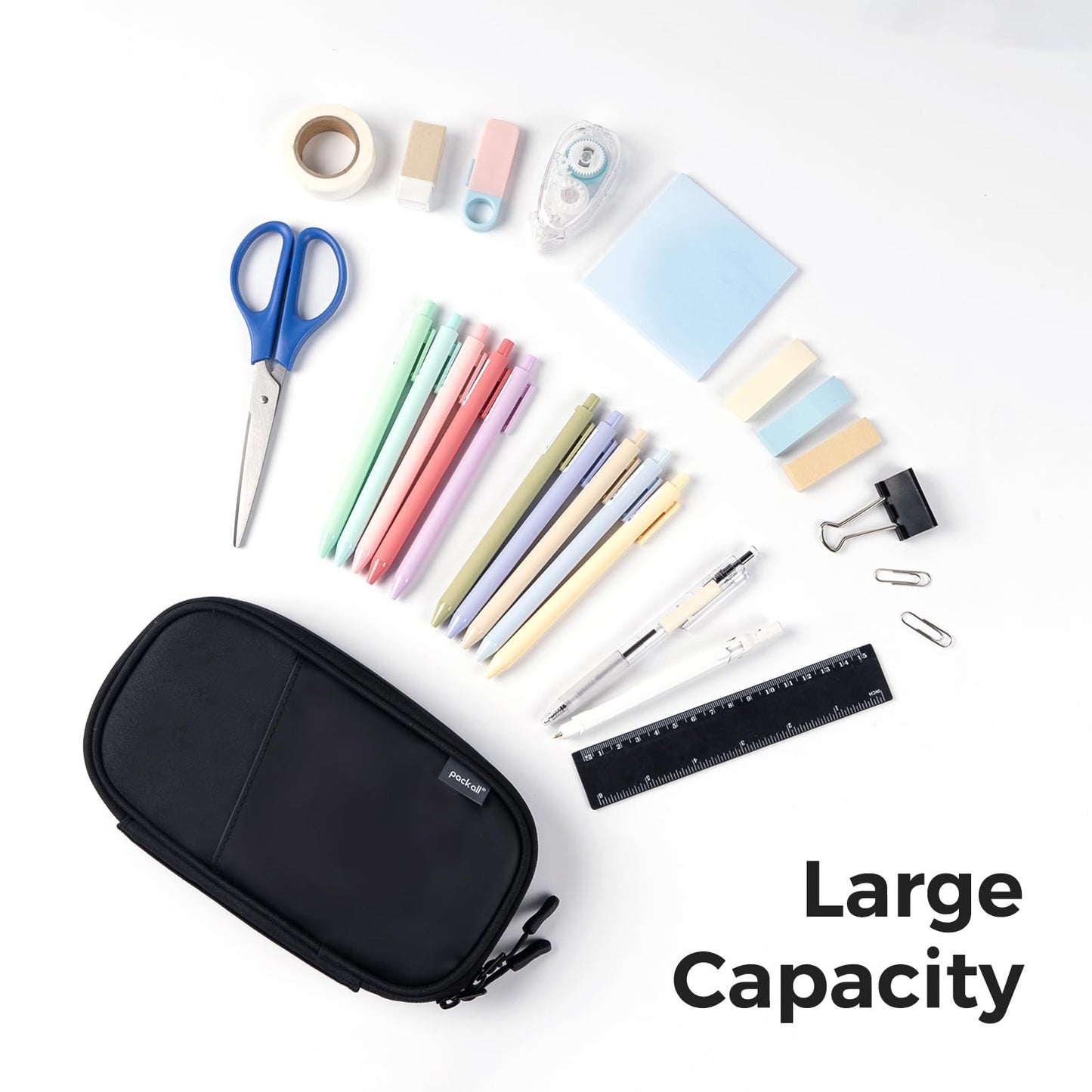 pack all Plus Pencil Pen Case Bag, Large Pencil Pouch with Zipper, Portable Stationery Bag Makeup Bag, Pencil Bag Holder Box for Home Office(Black)