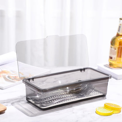 Flatware Tray Kitchen Drawer Organizer with Lid, Plastic Cutlery Tray and Utensil Storage Container with Cover,