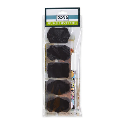 RSVP International Reusable Pantry/Spice Labels, Assorted Shapes, 30-Piece, Black