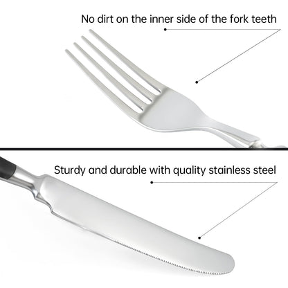 Kelenfer Silverware Set 60-Piece 18/10 Stainless Steel Black Vintage Flatware Handle Luxury Cutlery Service for 12