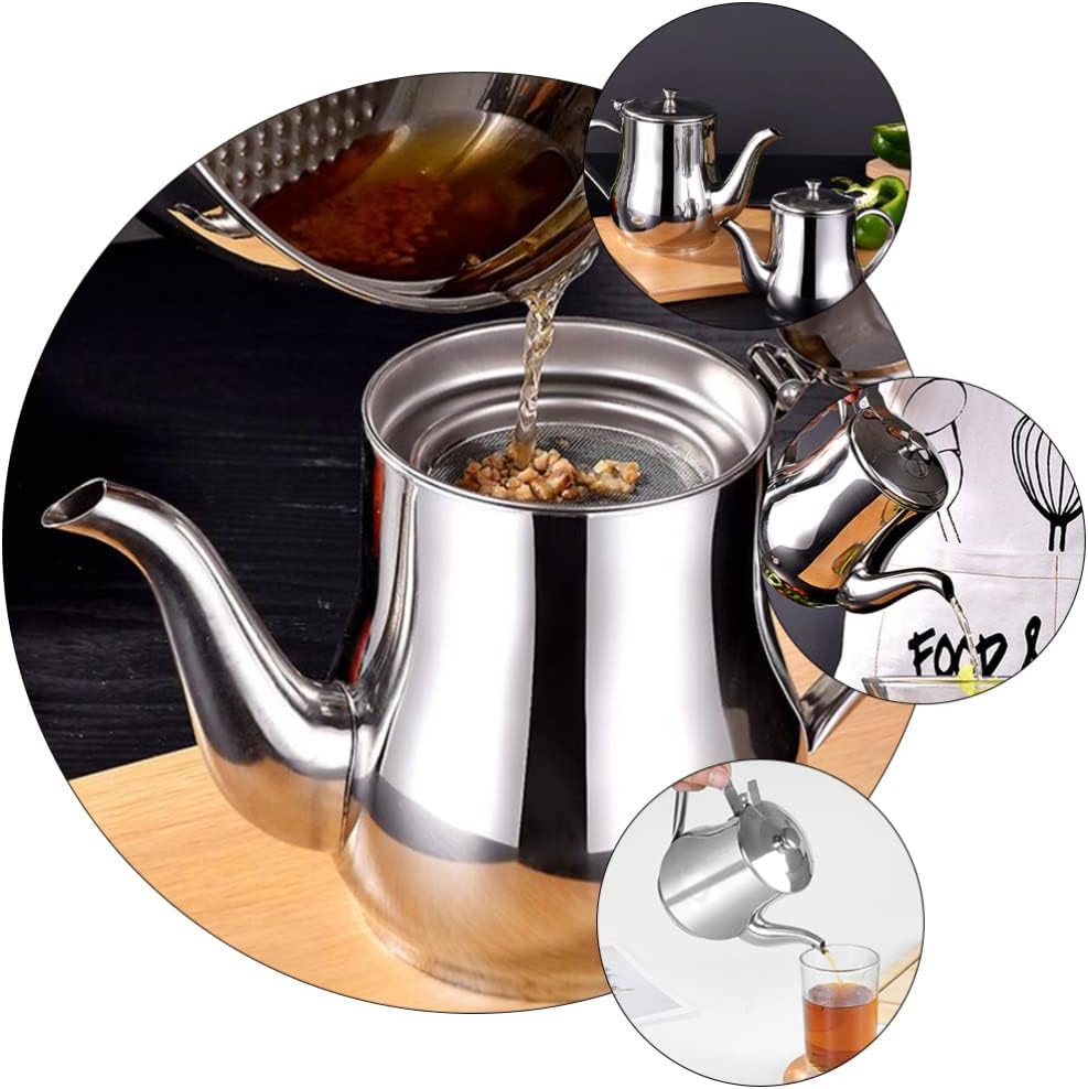 DOITOOL Stainless Steel Oil Strainer Pot, Oil Dispenser with Removable Strainer, Grease Storage Can for Home Kitchen