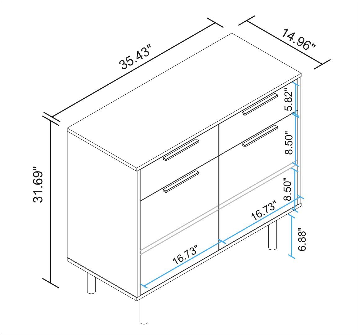 Manhattan Comfort Liam 35 Inch Mid Century Modern Accent Cabinet with 2 Drawers & 2 Soft Close Doors with Scratch Resistant Finish, Versatile Storage Console, White/Wood Print