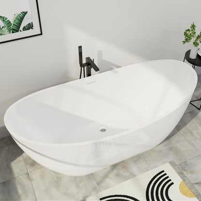 Mokleba 62" Lucite Acrylic Freestanding Bathtub, Double Slipper Shape Contemporary Soaking Tub with Toe-tap Chrome Drain, Slotted Overflow, cUPC Certified, Glossy White