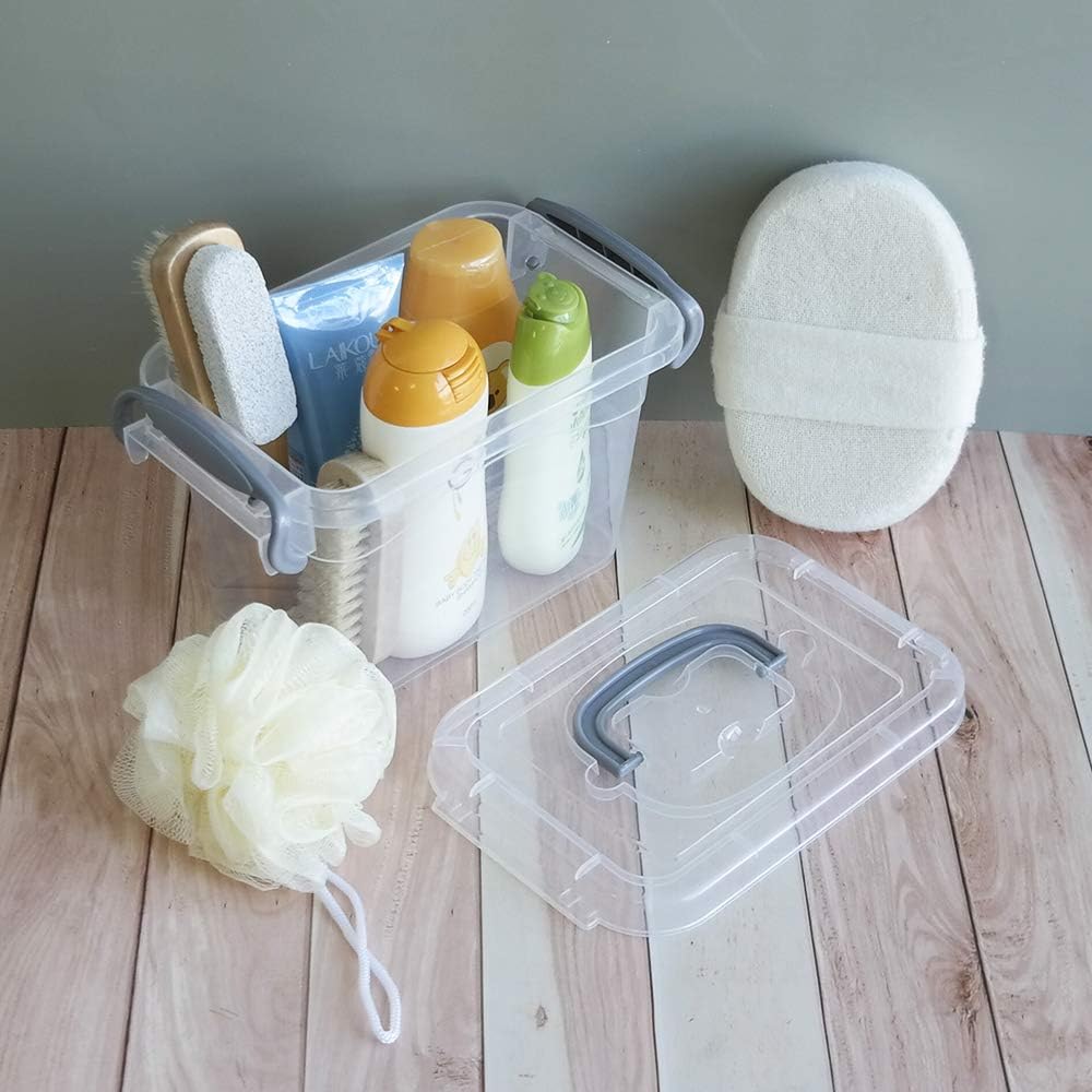 1.5 L Tiny Plastic Bins with Gray Handle, Mini Storage Box Organizer, 6-Pack