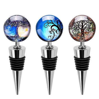 Soleebee 3 Pack Decorative Wine Stoppers, Wine Bottle Stopper with Beautiful Art Glass, Reusable Beverage Bottle Stoppers for Bar, Gifts, Holiday Party, Kitchen Decor (Tree of Life)
