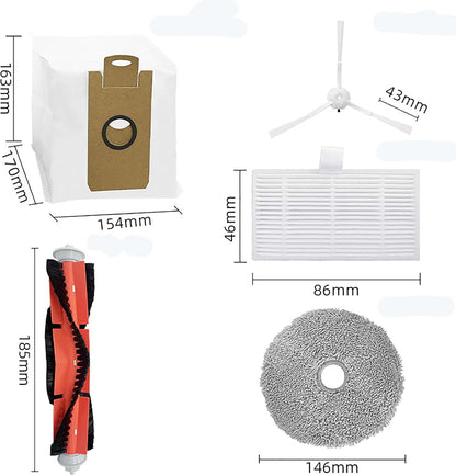 Replacement Parts for Lydsto W Robot Vacuum Cleaner, 1 Main Brush, 3 Filters, 6 Side Brushes, 2 Dust Bags