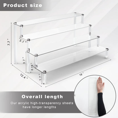 ULENDIS 2 Pack 4 Tier Clear Acrylic Display Risers Stand Shelf, Acrylic Stands for Display for Collectibles Cupcakes Perfumes Jewel, Tabletop Cupcake Stand for Decorating & Organizing