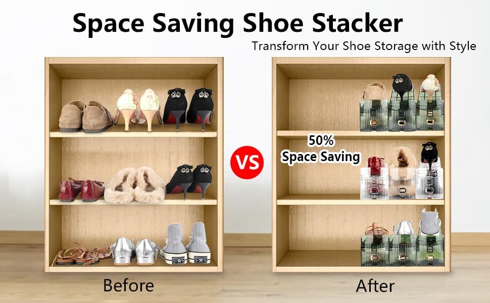 Yes!Fresh Closet 3 4 Pack) Shoe Slots Organizer, Boutique Display Style Shoe Stacker for A Pair of Shoes, Separable
