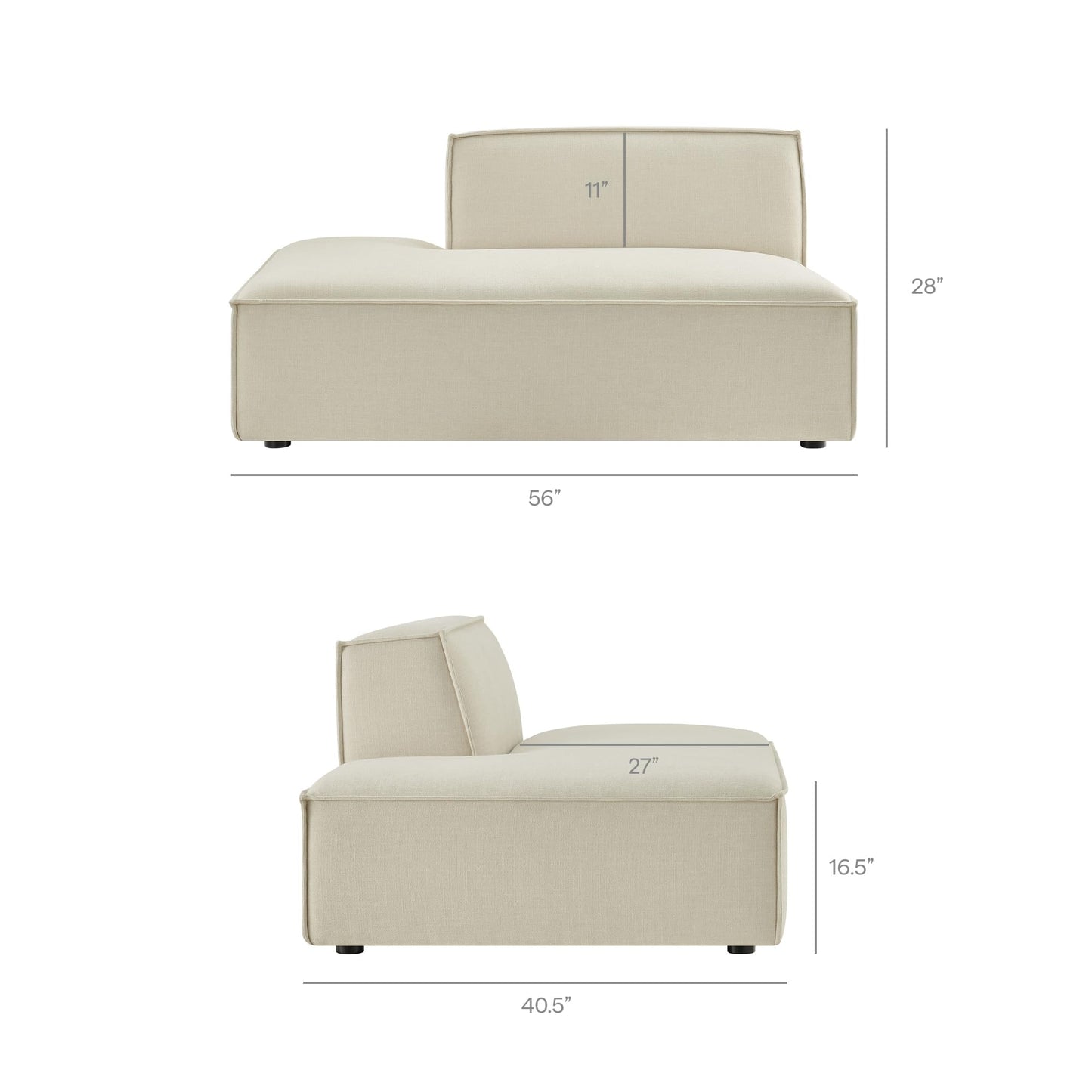 Modway Restore Performance Fabric Upholstered 2-Piece Modular Loveseat in Ecru – Low Profile Sectional Sofa with Right-Facing Armchair and Left-Facing Armless Chaise