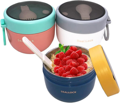 Spoons,17oz 3pcs (3) Overnight Oat Containers with Lids and Reusable Plastic Portable Stainless Steel Yogurt Breakfast
