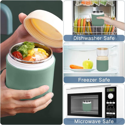 2-Tier Oatmeal Yogurt Containers, Cereal Cup with Lids and Spoon, Stainless Steel Insulated Food Containers