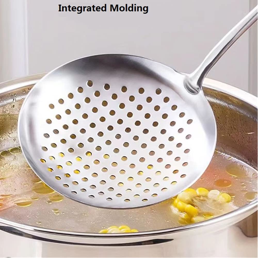 A · HOUSEWARE Skimmer Stainless Steel Large Slotted Spoon Colander Strainer Ladle for Cooking Heat Proof Hollow Handle Serving Utensil 14.96 inches