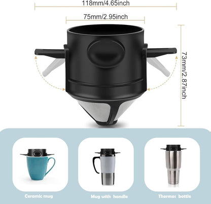 Pour Over Coffee Dripper, Reusable Stainless Steel Filters, Mini Collapsible Single Serve Coffee Maker for Home,