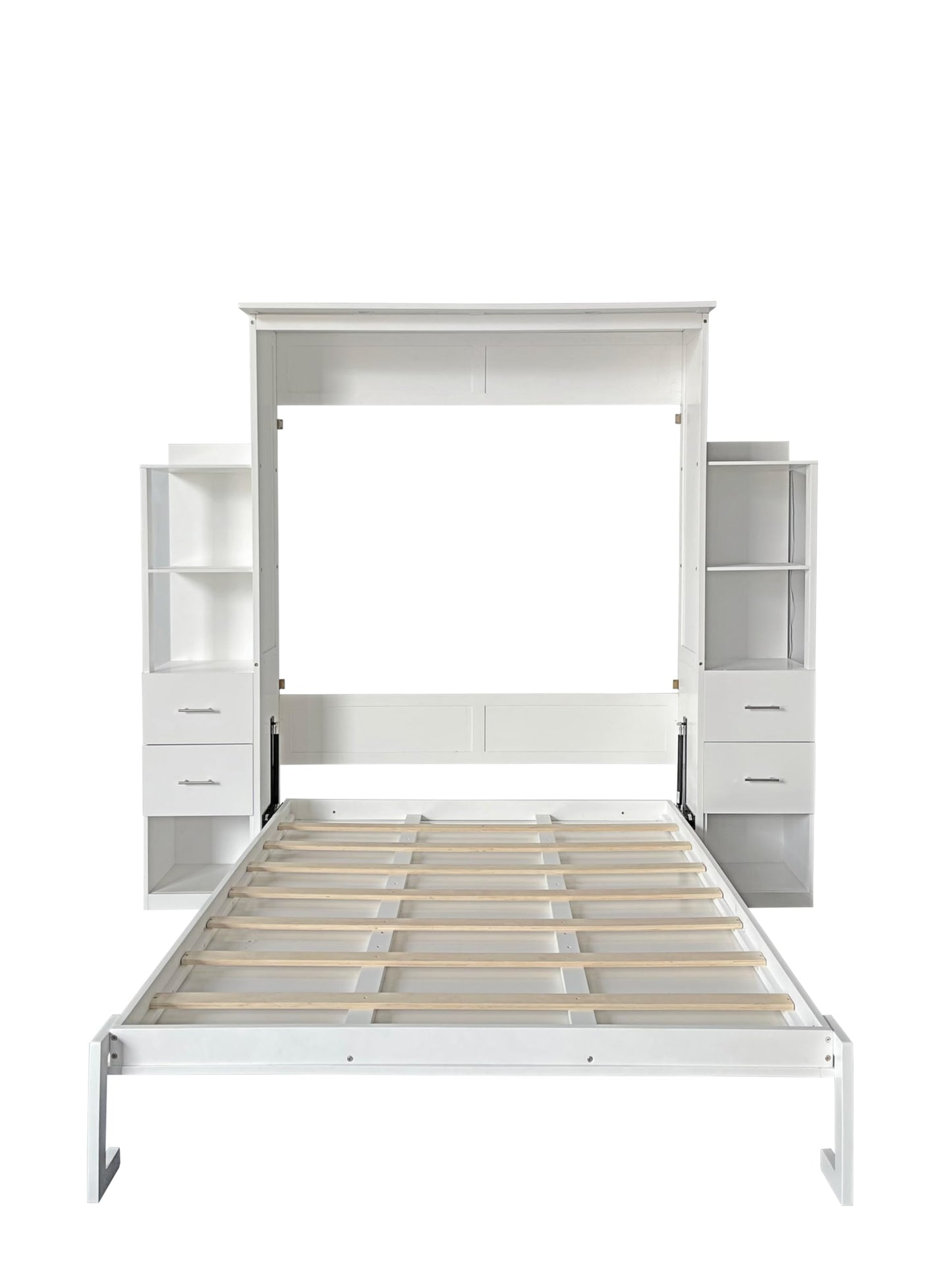 DNYN Queen Size Murphy Bed with 4 Storage Drawers & Shelf & Foldable & Wall Bedframe Design,for Small Space,Bedroom,Guest Room, White