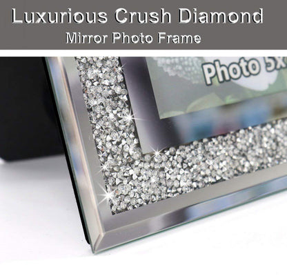 ALLARTONLY Crush Diamond Mirror Photo Frame In Bling Sparkle Crystal Silver Glass Finish, For Picture Size 5x7 inch, Pack of 2 Piece, table top Stand frame & Wall Frame