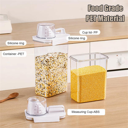 Triflice 2Pcs Rice Dispenser Storage Containers, 1.1L Small Rice Bucket with Measuring Cup & Pour Spout, Kitchen Plastic Airtight Container for Cereal, Grain, Flour, Sugar, Oatmeal, Dry Pet Dog Food
