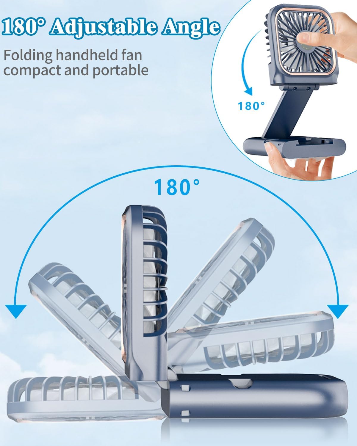Portable Fan Rechargeable, Handheld 4000mAh Battery Operated Fan with Digital Display, Mini Pocket Fan for